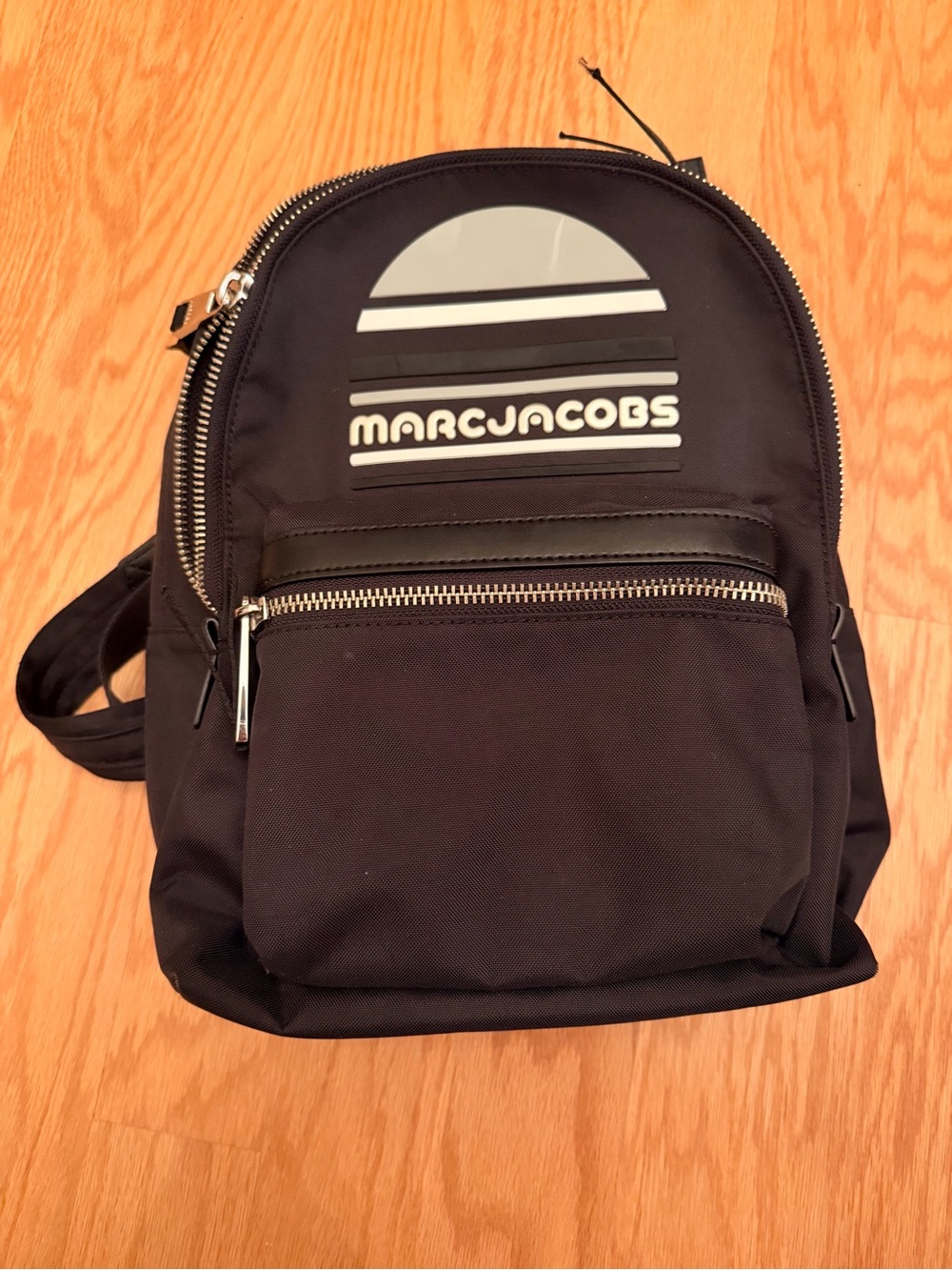 Marc Jacobs Black Logo Backpack with Silver Accents